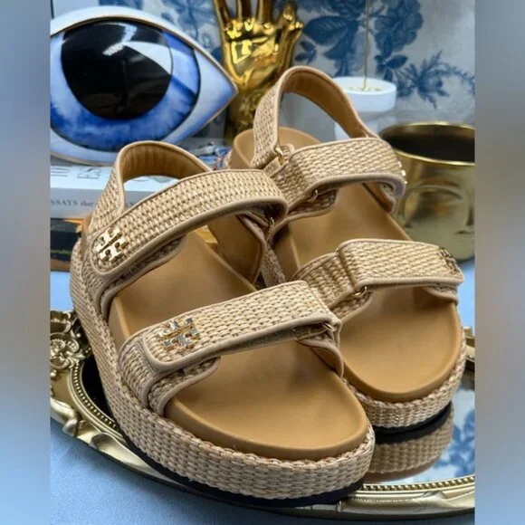 🆕 TORY BURCH 🧿 NWOB Kira Sport Sandal, Havana Sand Natural Raffia - Sz US 8.5 - Picture 6 of 15